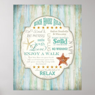Poster Beach House Rules Seashore Cottage Home Decor Art