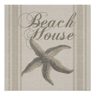 Poster Beach House Starfish Seashore