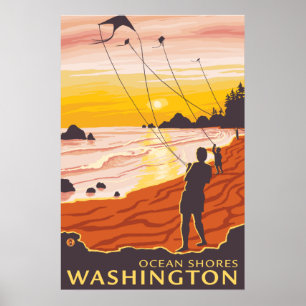Poster Beach & Kites - Ocean Shores, Washington