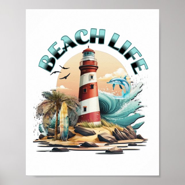 Poster Beach Life | Phare tropical (Devant)