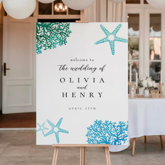 Poster Beach Wedding Starfish Welcome Sign