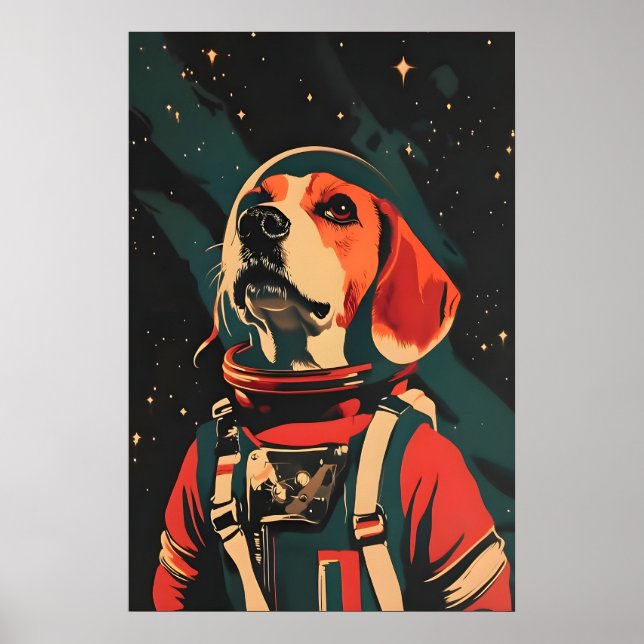 Poster Beagle Astronaut Poster, Beagle Retro Print (Devant)