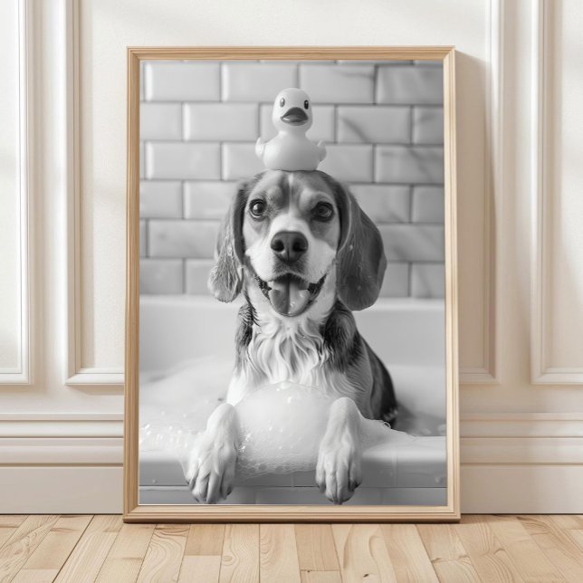 Poster Beagle Bath Wall Art, Dog and Rubber Duck, Beagle  (Créateur téléchargé)