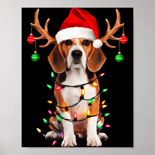 Poster Beagle Christmas Tree Shirt Beagle Santa Hat Lover (Devant)