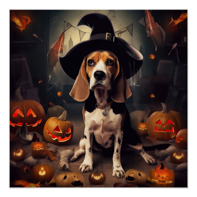 Poster Beagle Citrouille Halloween effroi (Devant)
