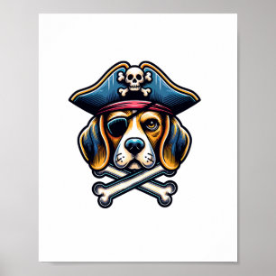 Poster Beagle Costume de pirate Crâne Crossbones Amoureux