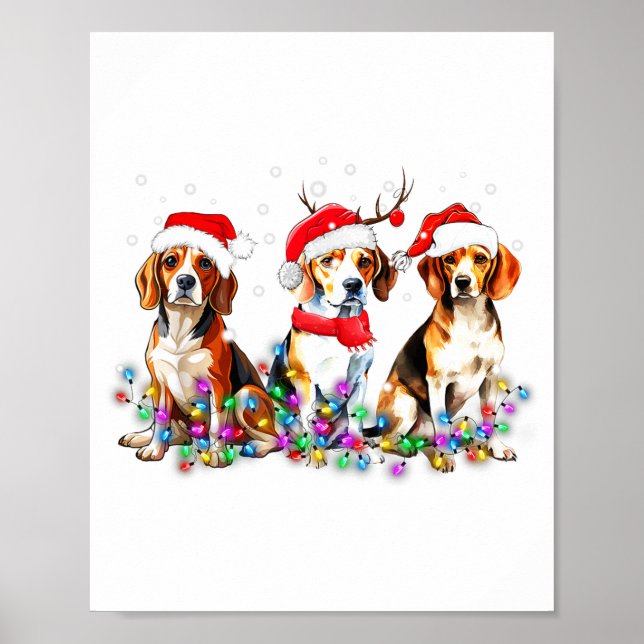 Poster Beagle Dog Christmas Lights Cute Pet Matching Fami (Devant)