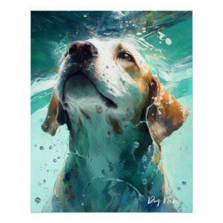 Poster Beagle dog swimming in water 002