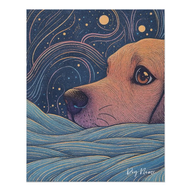 Poster Beagle dog with starry sky and water 002 (Devant)