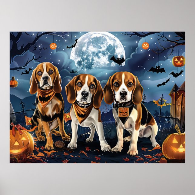 Poster Beagle Halloween Éffrayant (Devant)