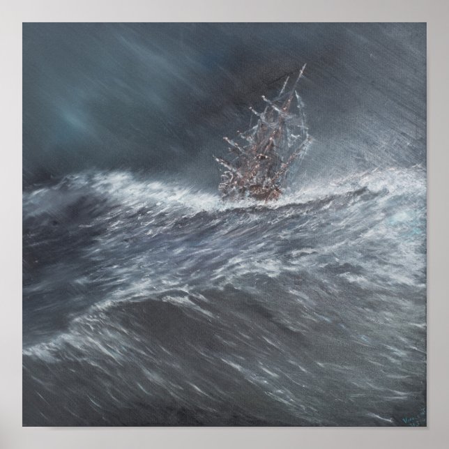 Poster Beagle HMS dans une tempête au large du Cap Horn (Devant)