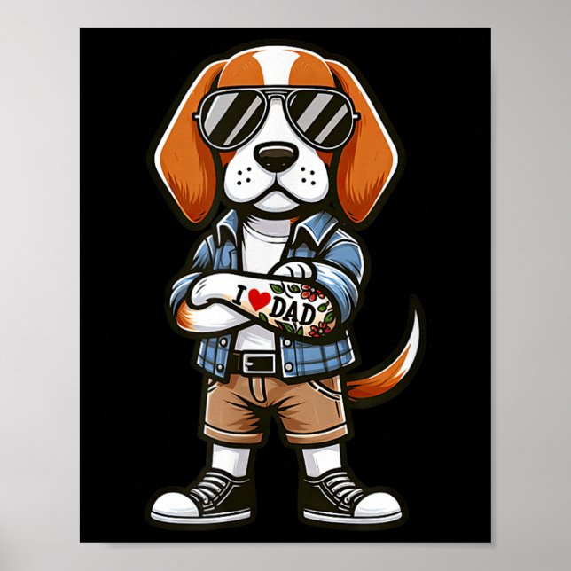 Poster Beagle J'Aime Papa Drôle Chien Tatouage (Devant)