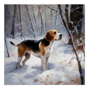 Poster Beagle Laisser Neige Noël