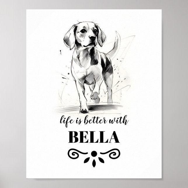 Poster Beagle Life est meilleur avec Custom Dog Name (Devant)