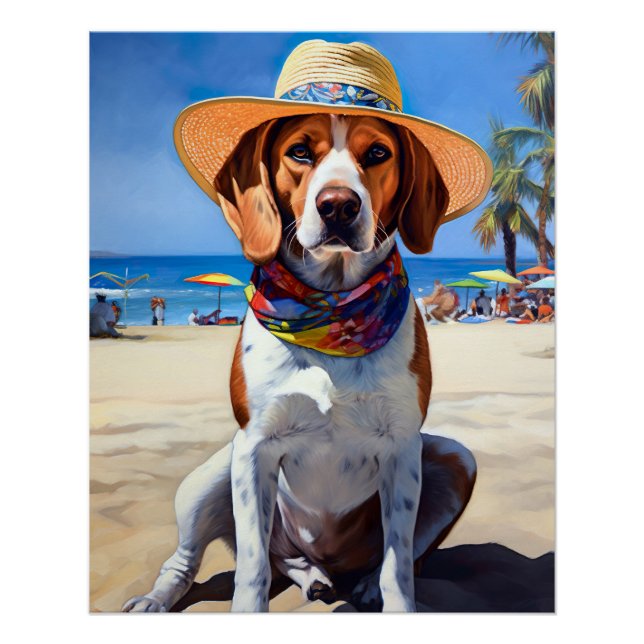 Poster Beagle sur la plage, cadeau d'été pour les amoureu (Devant)