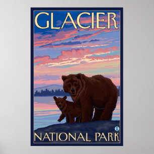 Poster Bear and Cub - Parc national des Glaciers, MT