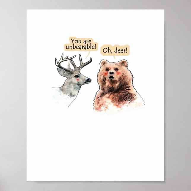 Poster Bear And Deer Conversation Funny Wildlife Design  (Devant)