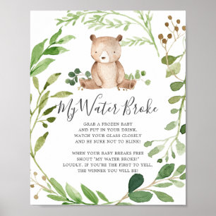 Poster Bear Baby shower My Water Broke Sign