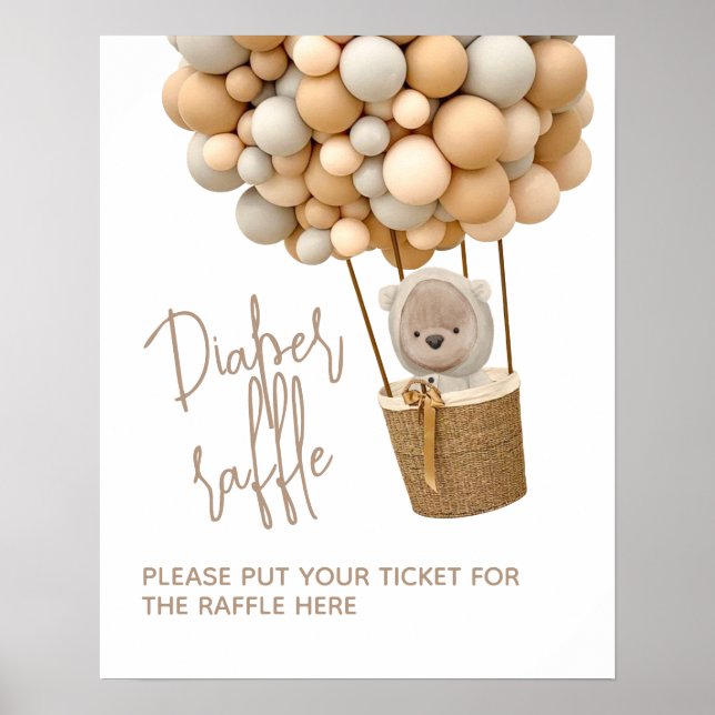 Poster Bear Balloons Moderne Baby shower neutre genre (Devant)