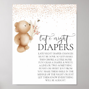 Poster Bear & Bee Baby shower Late Night Diaper