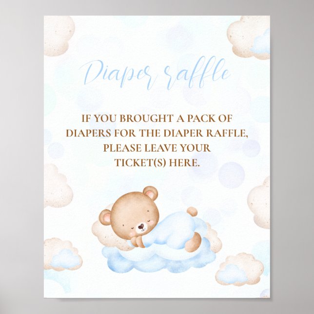 Poster Bear Blue Boy Baby shower Déchets Signe Raffin (Devant)