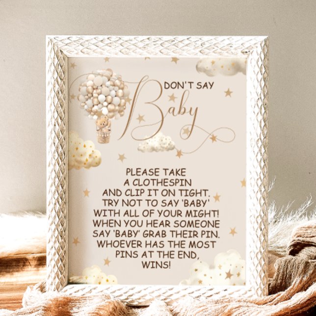 Poster Bear Boho Balloons ne pas dire Baby Game Sign (Créateur téléchargé)