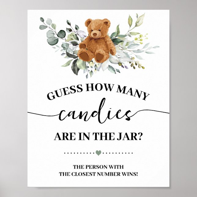 Poster Bear Greenery Combien de bonbons de douche Jeu (Devant)