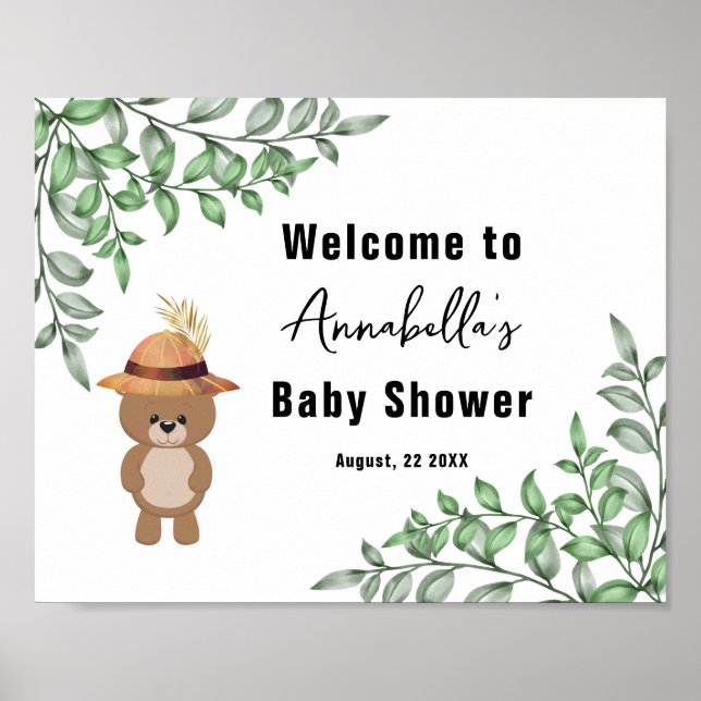 Poster Bear mignonne dans le Baby shower d'accueil en boi (Devant)