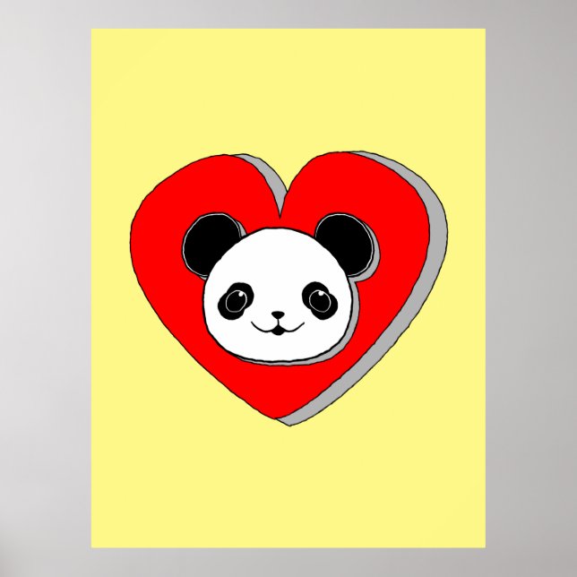 Poster Bear Panda Et Dessin De Coeur Rouge (Devant)