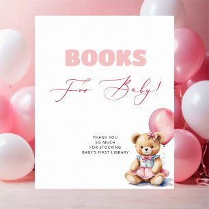 Poster Bear Pink Balloon Girl Baby shower Livres Pour Béb