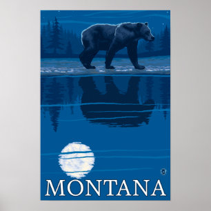 Poster Bear Walking in Moonlight Vintage voyage