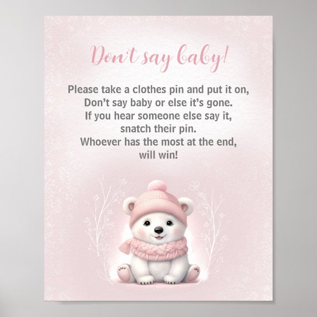 Poster Bear Winter Girl Baby shower Ne pas dire Baby Game (Devant)