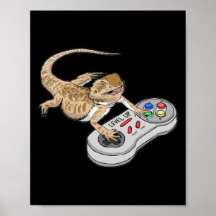 Poster Bearded Dragon Playing Video Game Reptiles Pagona