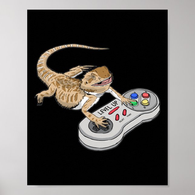 Poster Bearded Dragon Playing Video Game Reptiles Pagona (Devant)