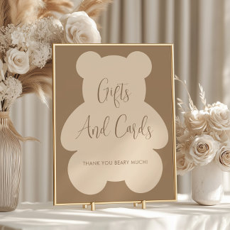 Poster Bearly Wait Beige Baby Shower Gifts and Cards Sign