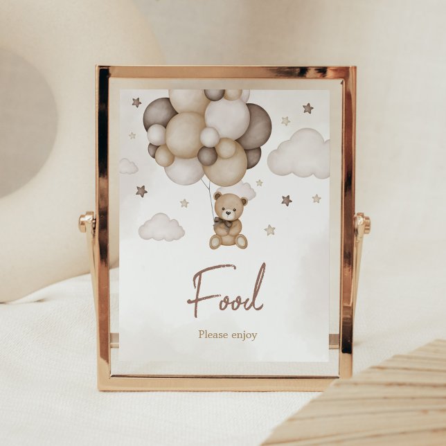 Poster Bearly Wait Brown Balloon Food (Boho Brown Bear Baby Shower Food Sign)