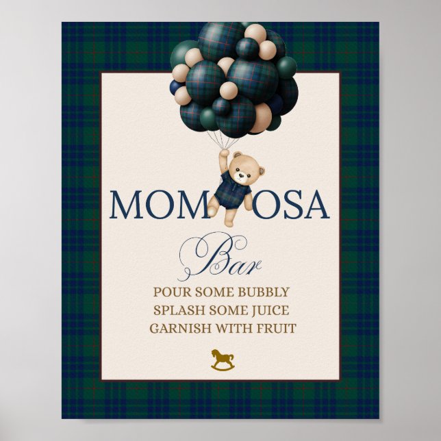 Poster Bearly Wait Preppy Teddy Balloon Baby Shower (Devant)