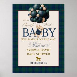 Poster Bearly Wait Preppy Teddy Balloon Baby Shower