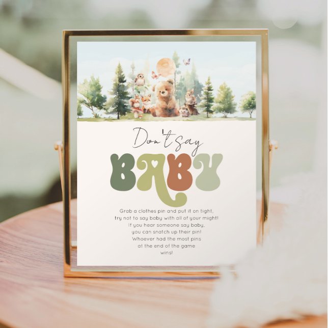 Poster Beary Cute Woodland Ne pas dire Baby shower jeu (Beary Cute Woodland Baby Shower Game)