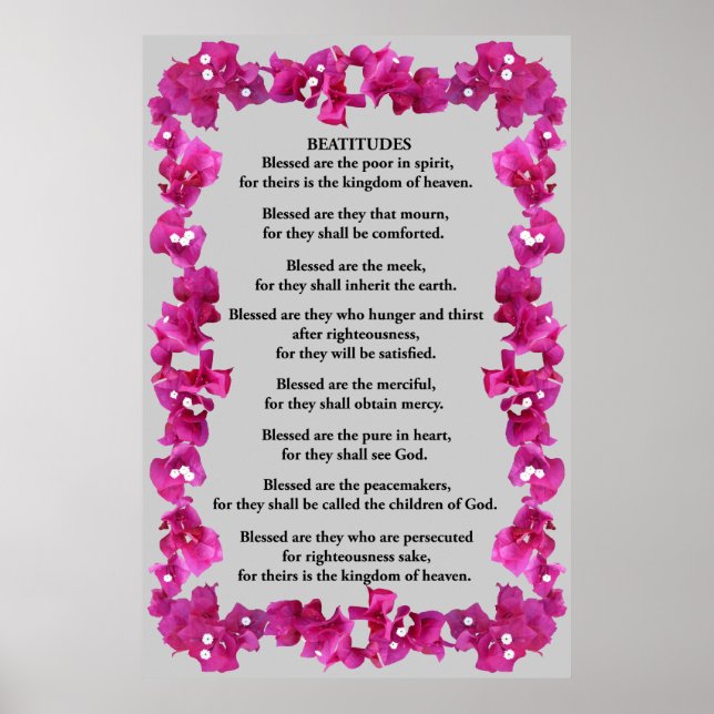 Poster Béatitudes dans un cadre de Bougainvilliers (Devant)