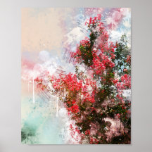 beau arbre de fleurs aquarelle rugueuse