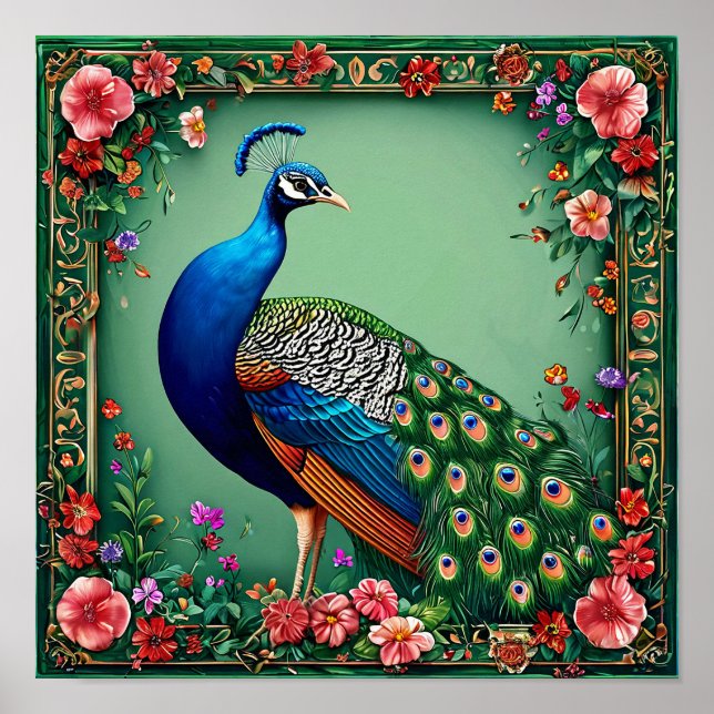 Poster Beau arrière - plan à fleurs de paon (Devant)