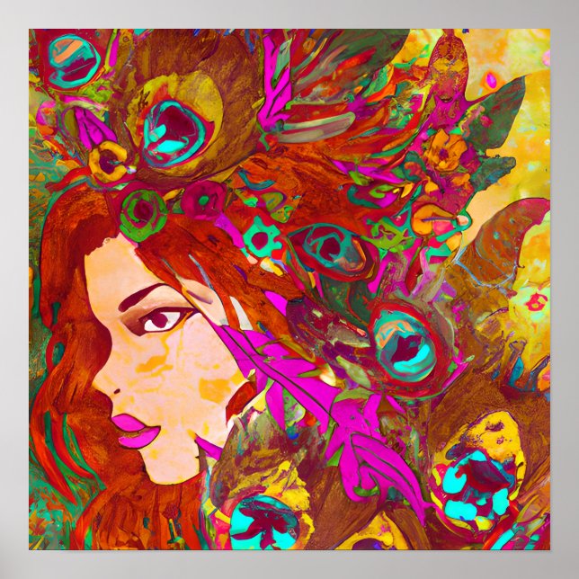 Poster Beau art Abstrait | Femmes avec plumes (Devant)