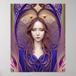 Poster Beau bleu Art Nouveau violet