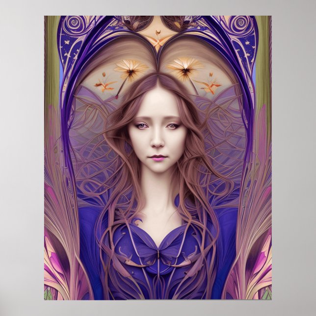 Poster Beau bleu Art Nouveau violet (Devant)