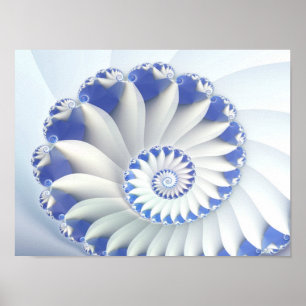 Poster Beau Bleu & Blanc Mer Shell Art Fractal fin