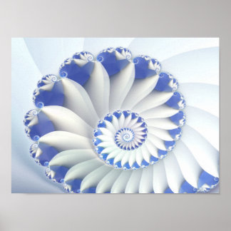 Poster Beau Bleu & Blanc Mer Shell Art Fractal fin