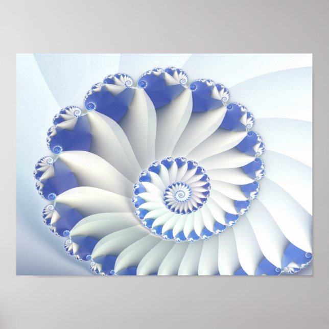 Poster Beau Bleu & Blanc Mer Shell Art Fractal fin (Devant)