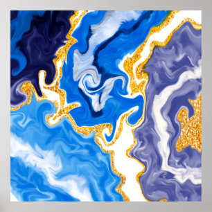 Poster Beau Bleu, Or et Blancs comme Eau