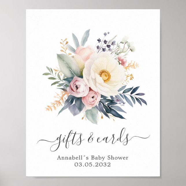 Poster Beau bouquet de fleurs, baby shower (Devant)